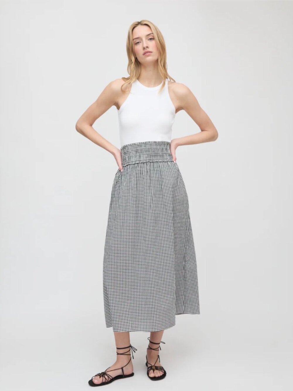 NWT Hill House Delphine Nap Skirt in Black/Sand Gingham XS